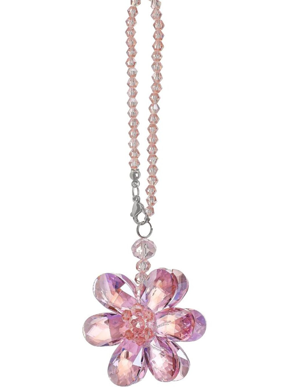 Pink Crystal Flower Car Charm Rear View Mirror Pendant Decor